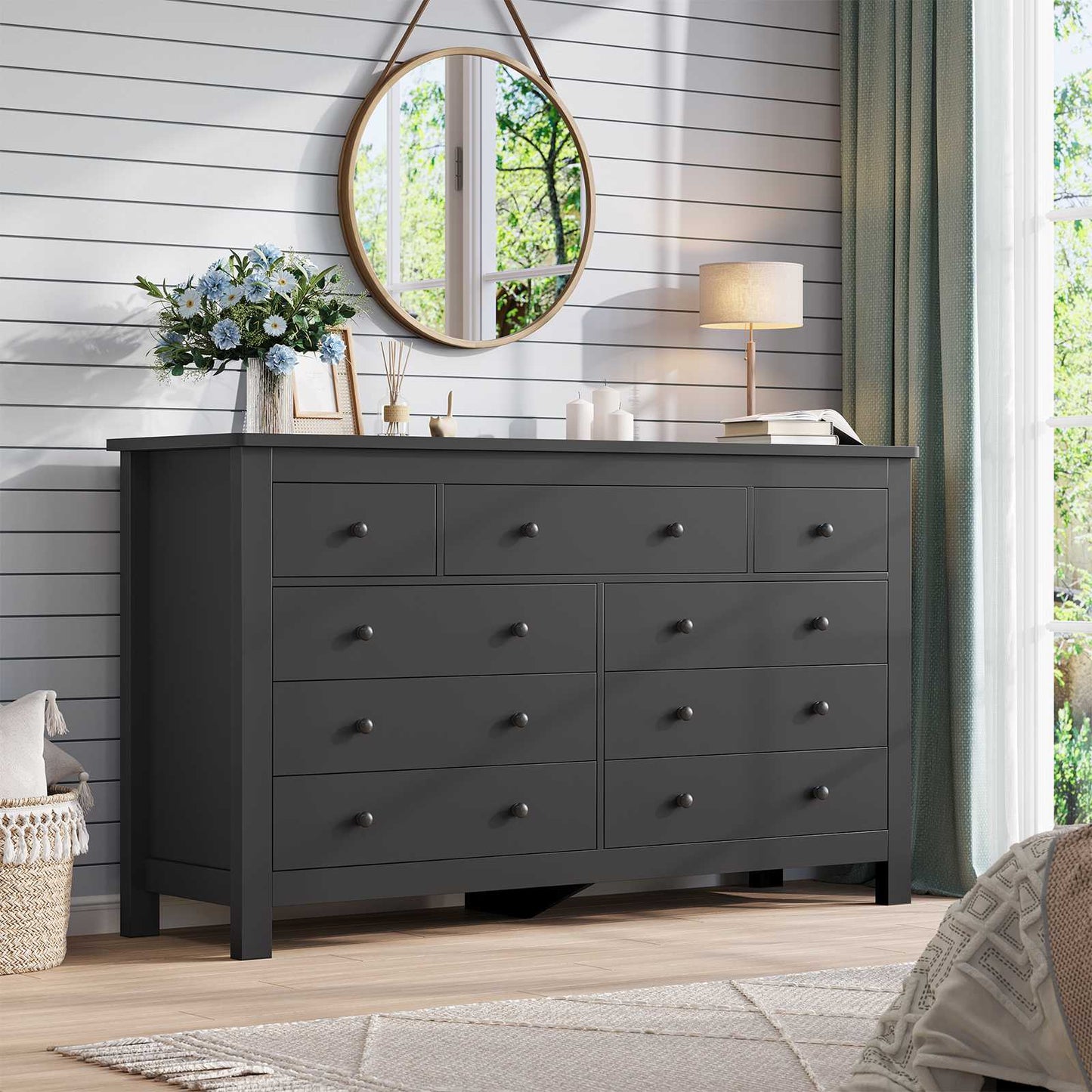 Hasuit | 55.1 Inch Dresser with 9 Drawers Modern Long Dressers with Large Capacity Storage Organizer Cabinet Wide Dresser White