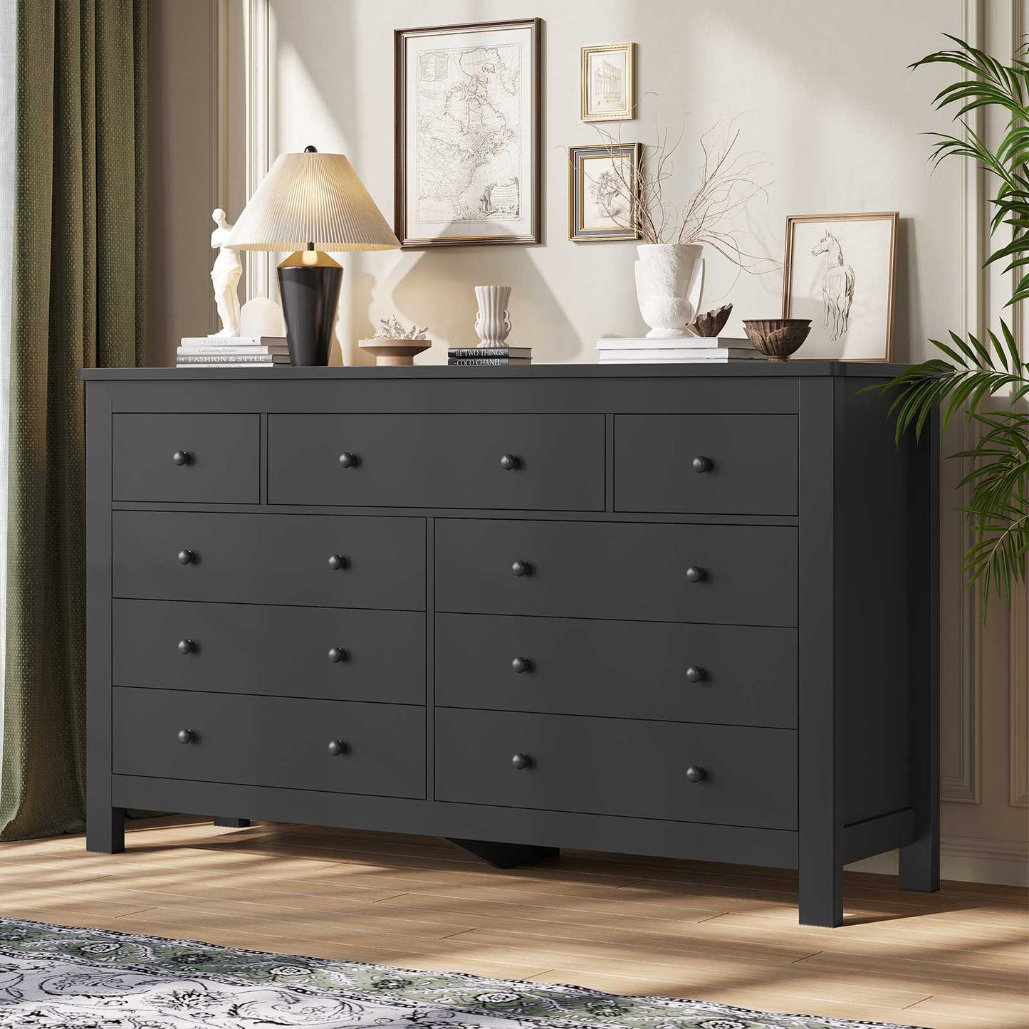 Hasuit | 55.1 Inch Dresser with 9 Drawers Modern Long Dressers with Large Capacity Storage Organizer Cabinet Wide Dresser White