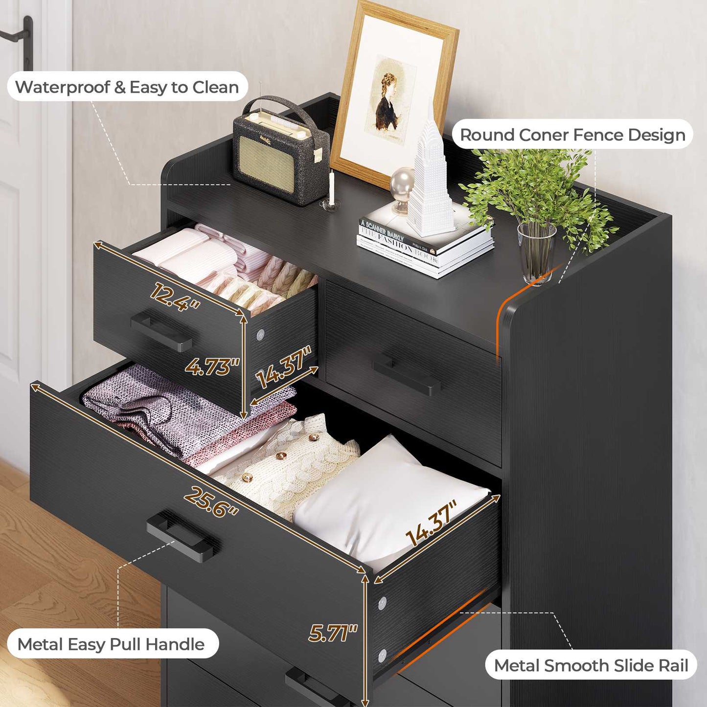 Hasuit | 26.6 Inch Dresser Wooden Storage Chest of 6 Drawers Vertical Large Capacity Clothing Storage Organizer Tall Dressers