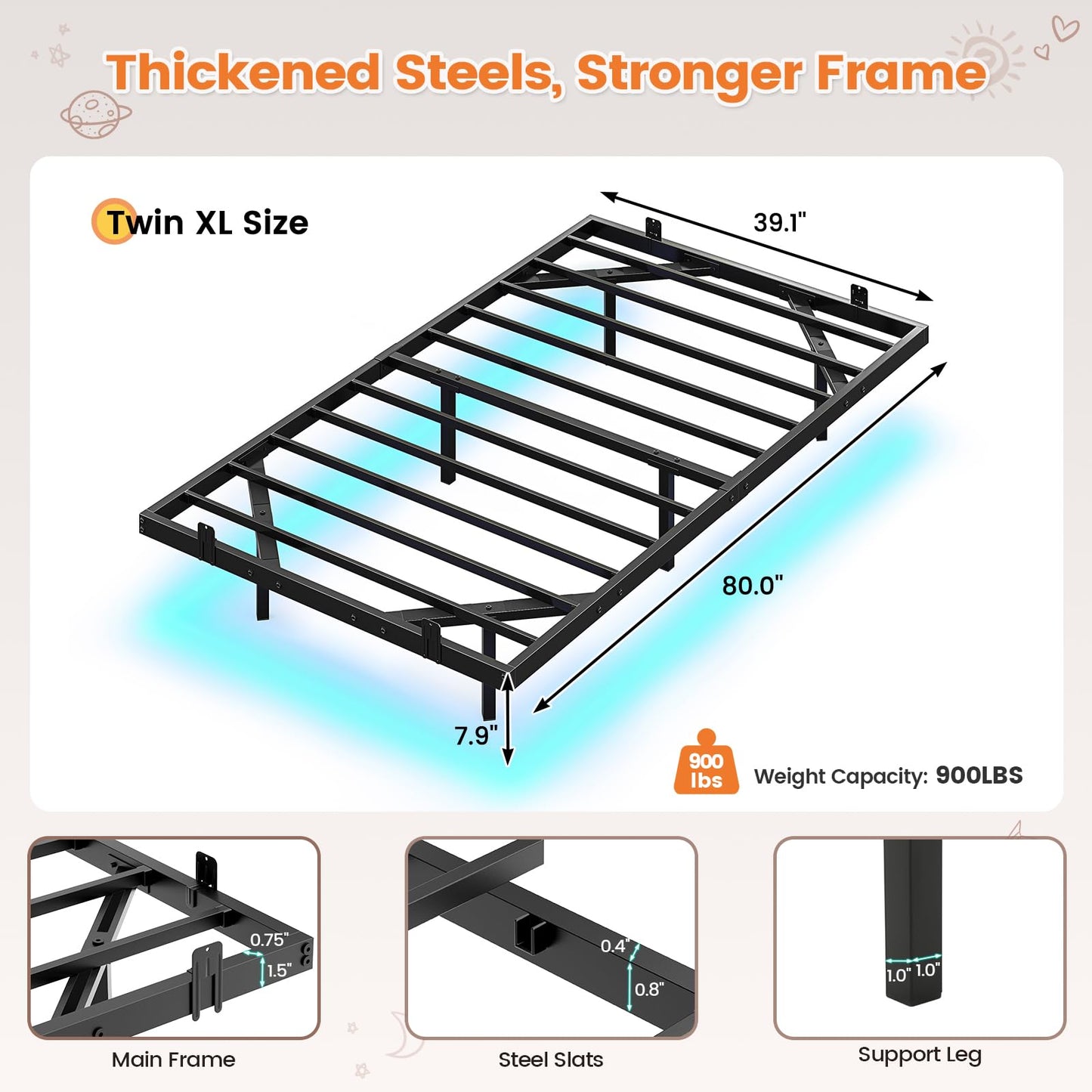 Hasuit | Floating Bed Frame with LED Lights Metal Platform Bed No Box Spring Needed Black Six Sizes