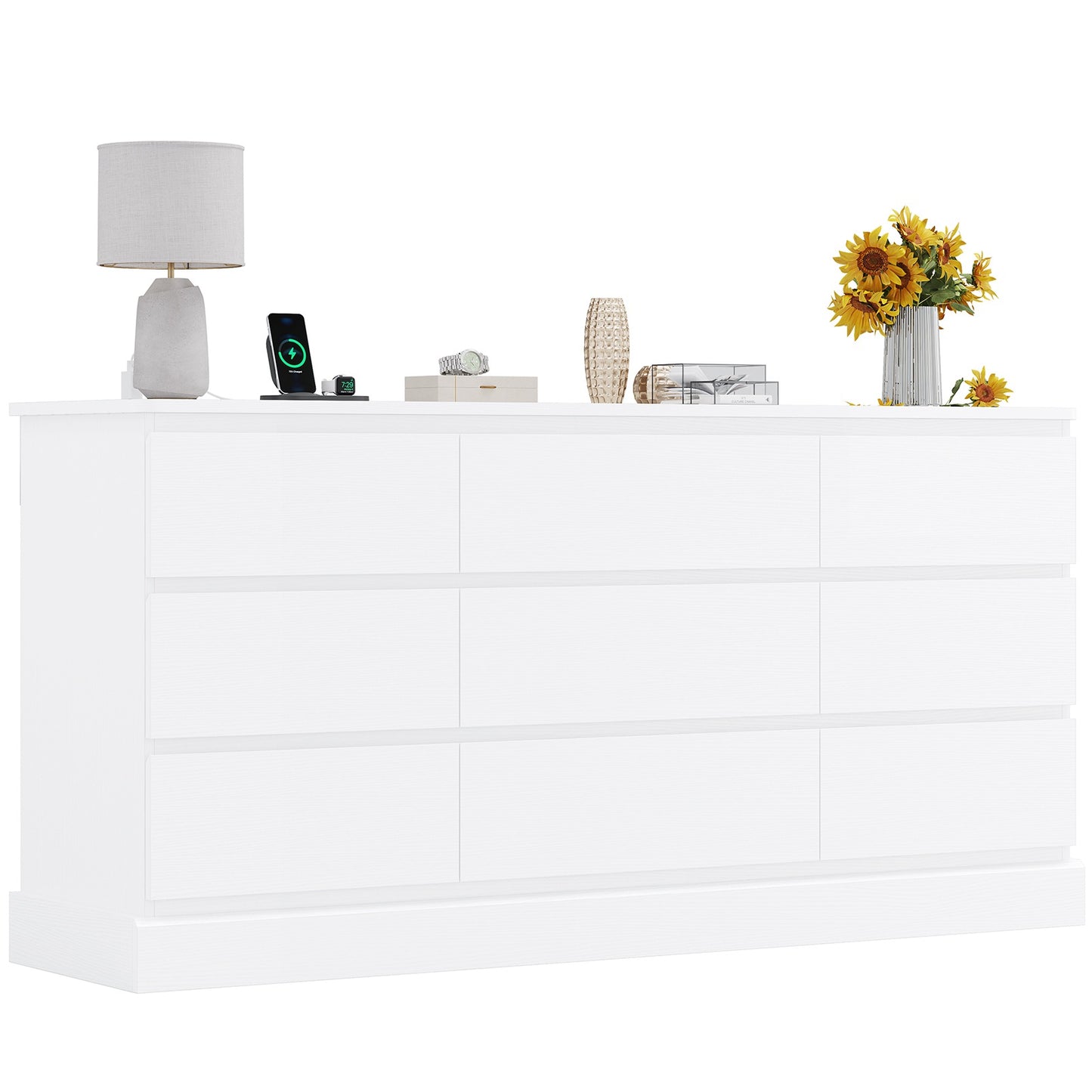 Hasuit | 61.7 Inch Modern Black Dresser with 9 Drawers Wide Dressers with Large Capacity Storage for Bedroom TV Stand with Power Outlets