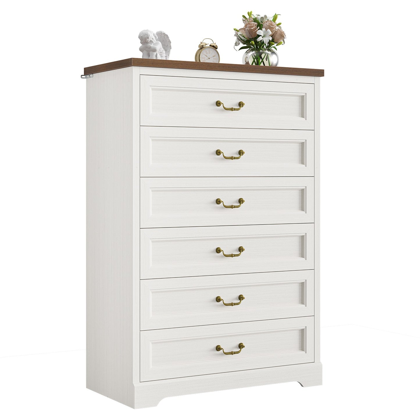 Hasuit | 51.3 Inch Farmhouse 6 Drawers Dresser Tall Wood Dressers Rustic Storage Cabinet Organizer Grey Dresser for Bedroom Hallway