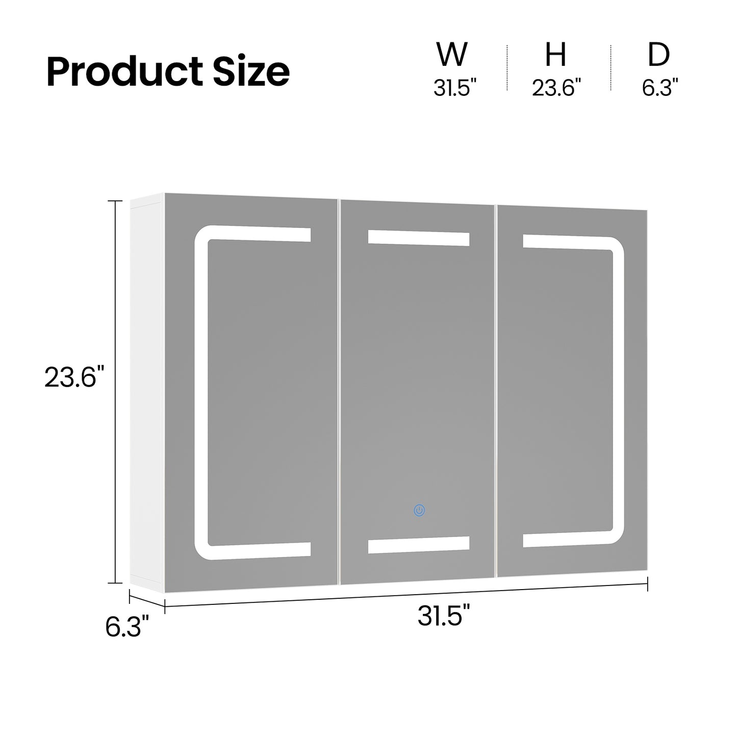 Hasuit | Medicine Cabinet Organizer with Mirror 3 Doors Lighted Bathroom Wall Cabinet with Storage Adjustable Shelves & Outlets 31.5'' x 23.6''