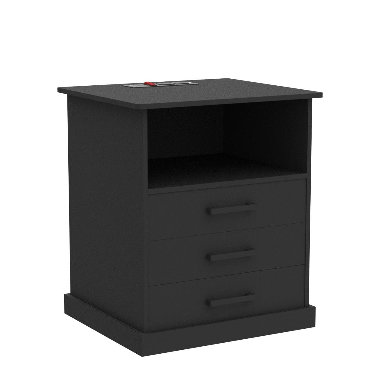 Hasuit | Nightstand with Charging Station and LED Lights Large Bedside Table with 3 Storage Drawer Wider Tabletop