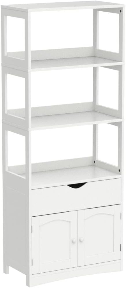 DICTAC Kitchen Pantry Storage Cabinets Freestanding Tall Bathroom Cabinet with Shelves and Drawer 64''H Sideboard Microwave Space Cupboard Organizer for Home Office,White, 23.62x13x64.06inch