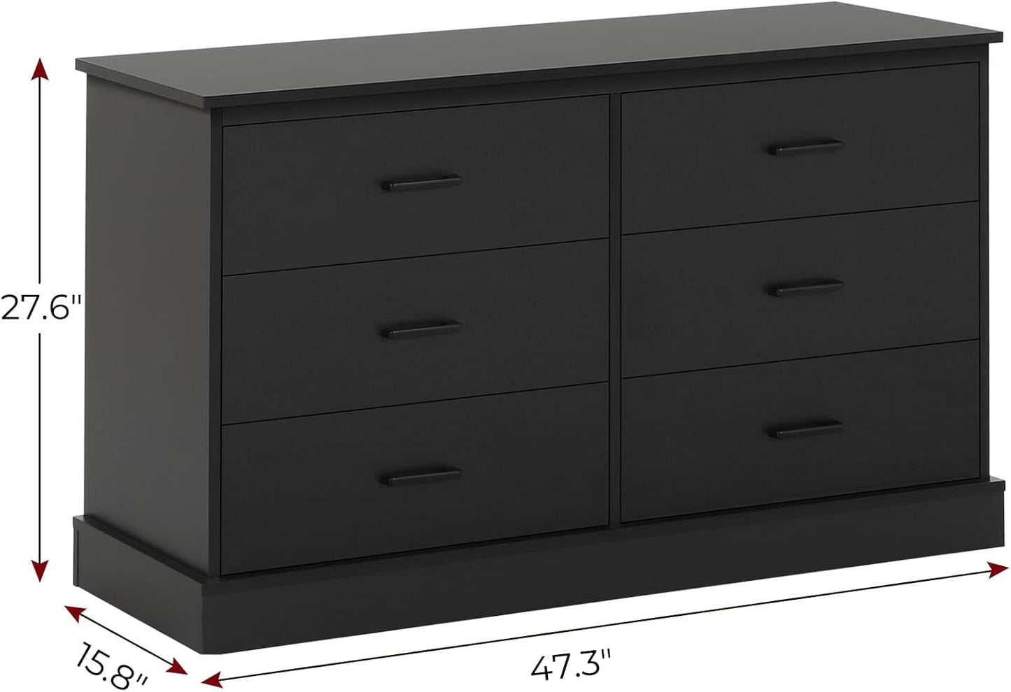 Hasuit Black 6 Drawer Double Dresser for Bedroom, Wood Storage Tower Clothes Organizer, Wide Chest of 6 Drawers, Large Storage Cabinet, Dresser with Sturdy Base for Bedroom, Hallway, Entryway