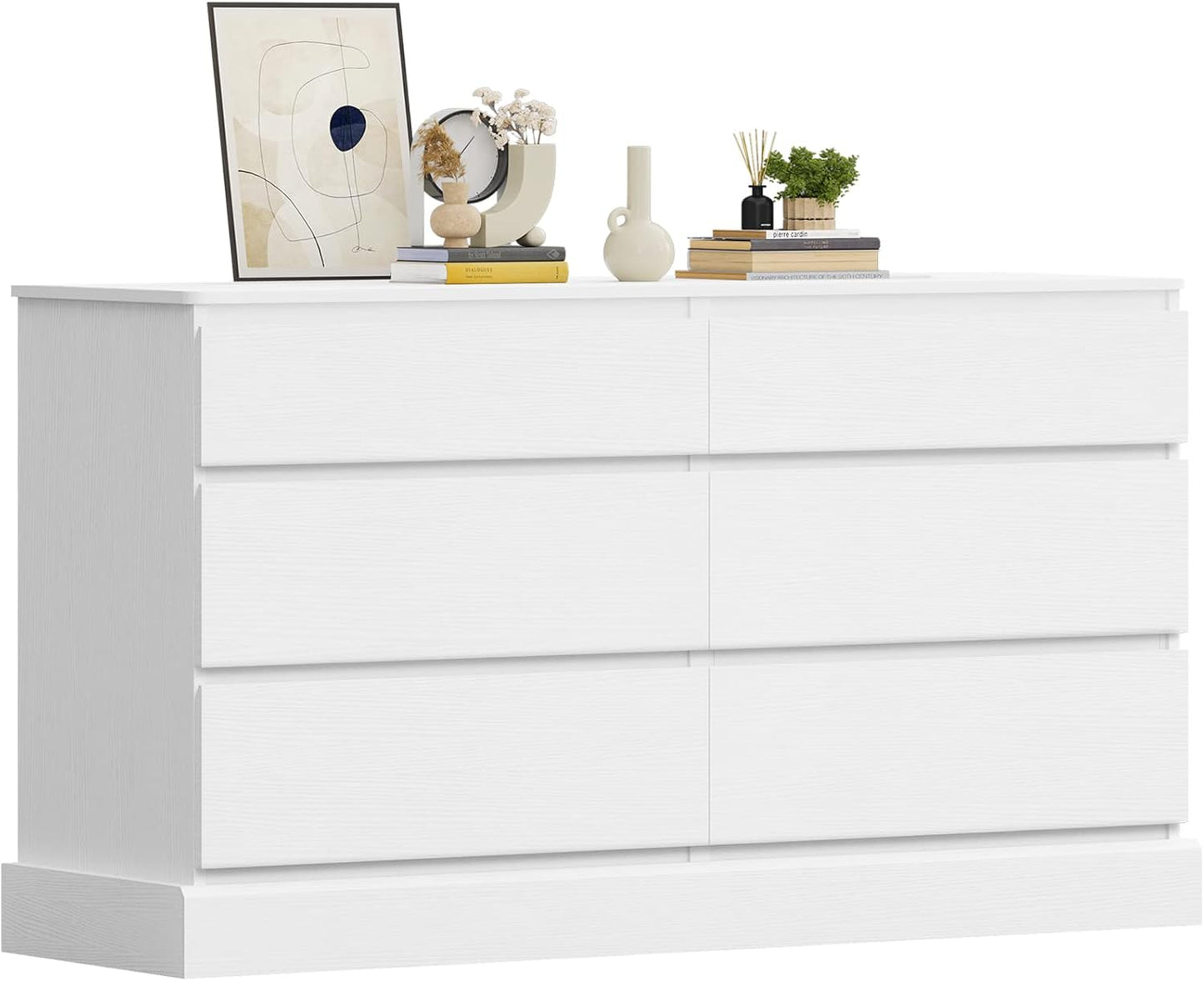 Hasuit 6 Drawer Double Dresser, 51.5''W Wooden Storage Chest of 6 Drawers, Large Capacity Clothing Storage Cabinet, Wide White Dresser for Bedroom