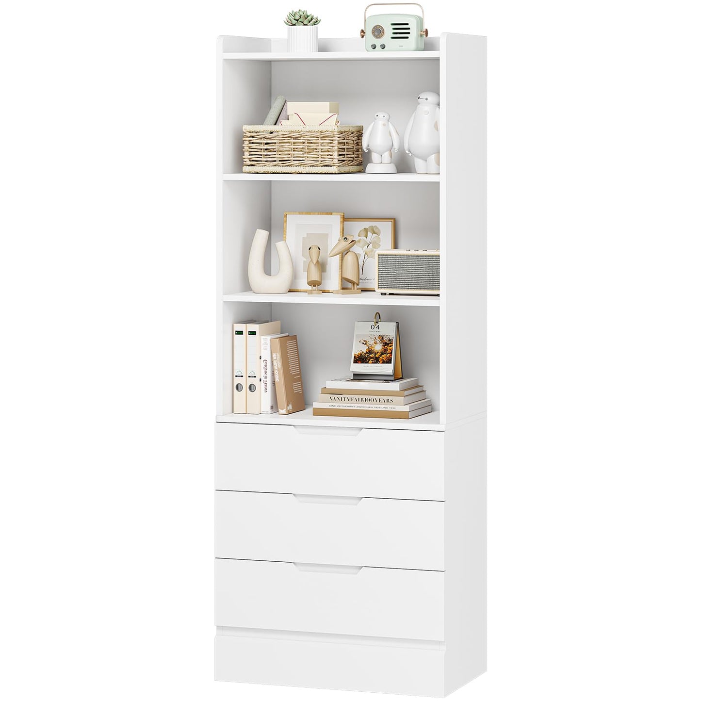 DICTAC Bookcase with Drawers and Doors 73.23'' Tall Bookshelf with Open Shelves Black Freestanding Kitchen Pantry with Microwave Stand Storage Cabinet Organizer for Living Room,Study,Bathroom,Office