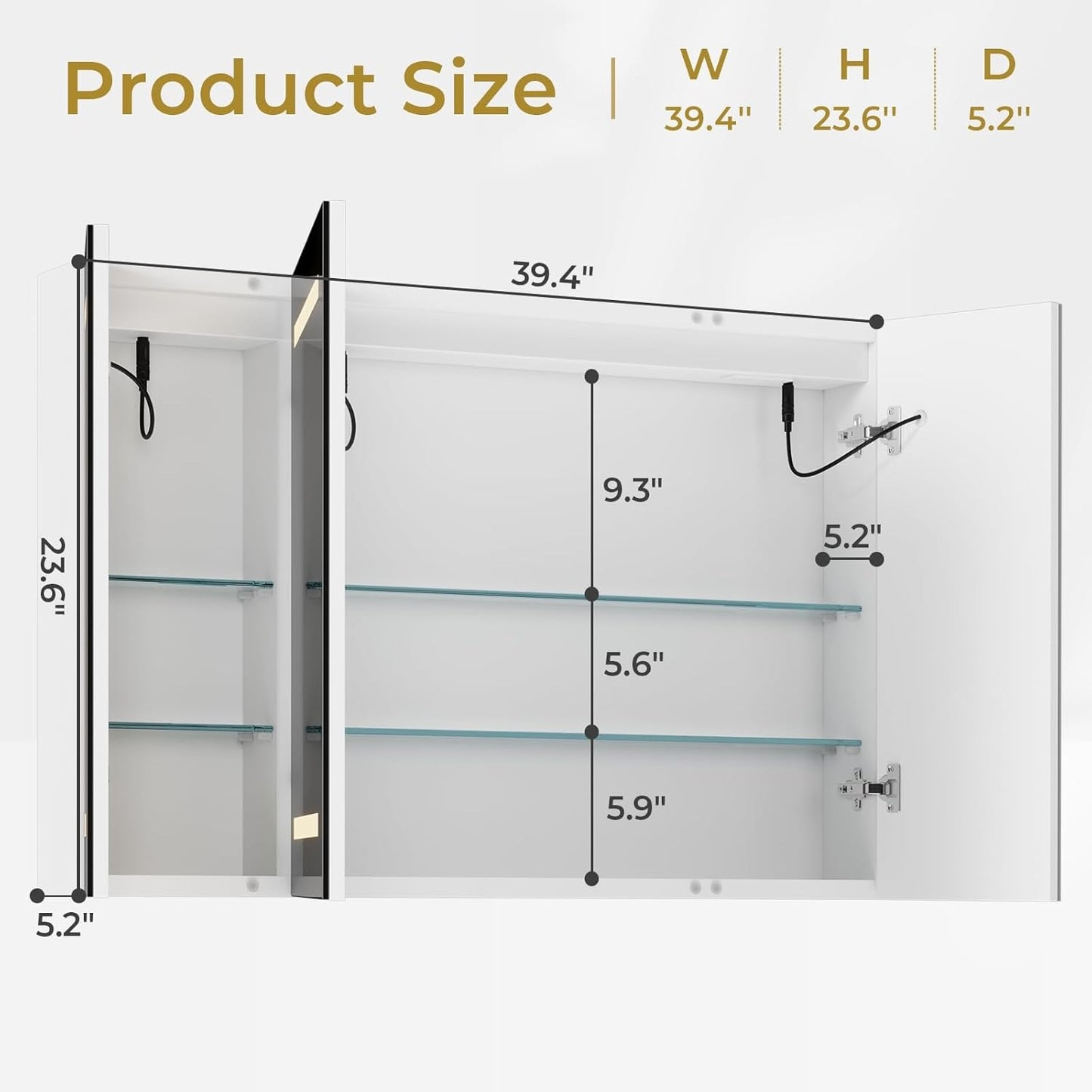 Hasuit 3 Doors Lighted Medicine Cabinet with Mirror, Wall Mounted with Storage