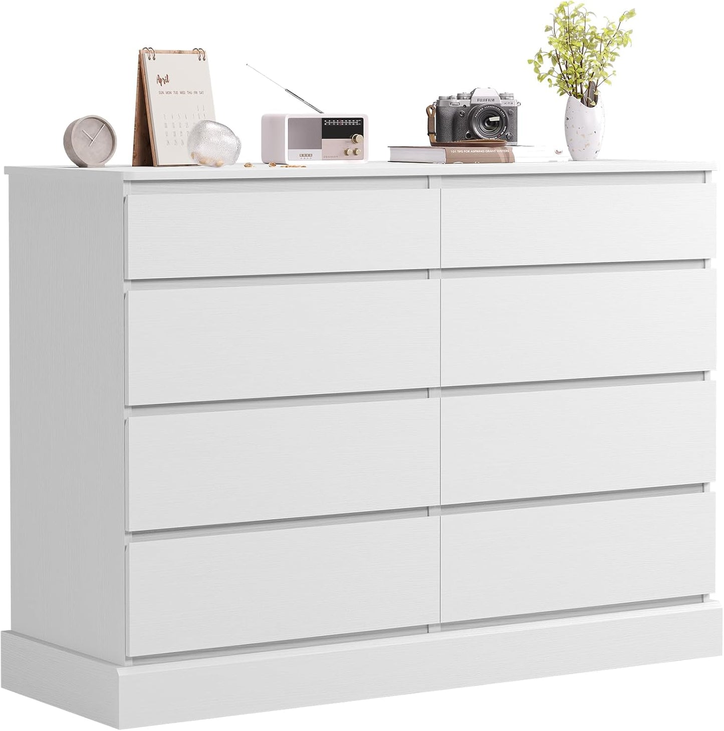 Hasuit White Dresser for Bedroom, Long Dresser with 8 Drawers, 51.5''W Wooden Dresser Chest of 8 Drawers, Large Capacity Clothing Storage Cabinet, Wide Dresser for Bedroom Living Room Entryway