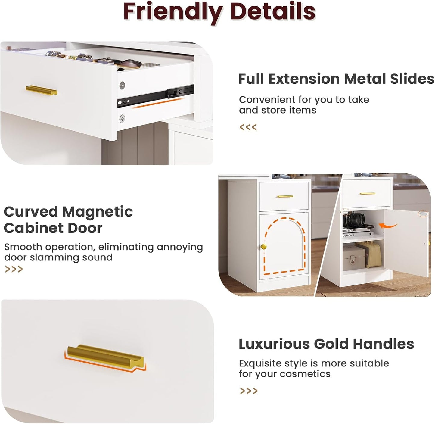 Hasuit Makeup Vanity Desk with Lighted Mirror & RGB Glass Cabinet, 49.8"W Large Vanity Desk with 7 Drawers, Shelves, Side Cabinet, White Bedroom Dressing Table with Charging Station, Lights Adjustable