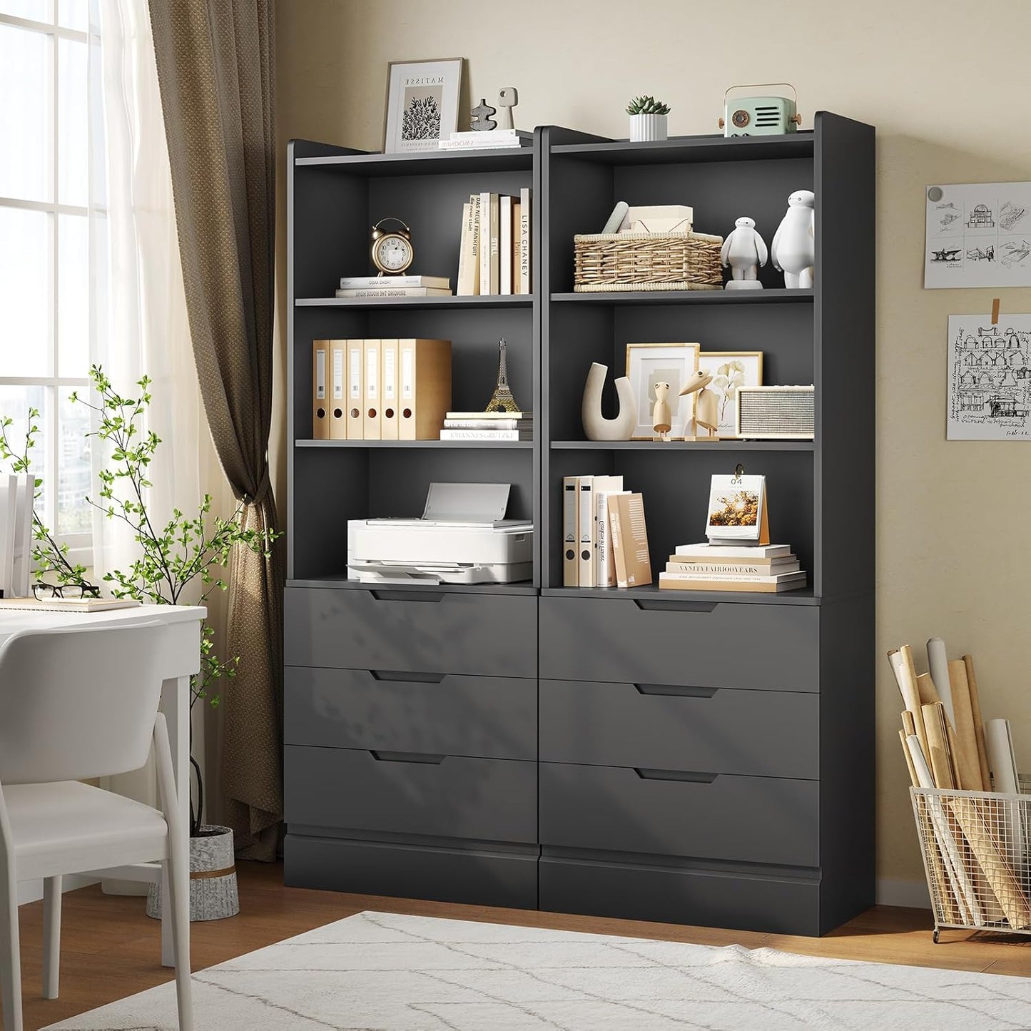 DICTAC Bookcase with 3 Drawers and Shelves 73.23'' Tall Bookshelf with Storage Modern Display Storage Shelves Freestanding Storage Organizer for Home Office,Kitchen,Living Room,Study,Bathroom,Black
