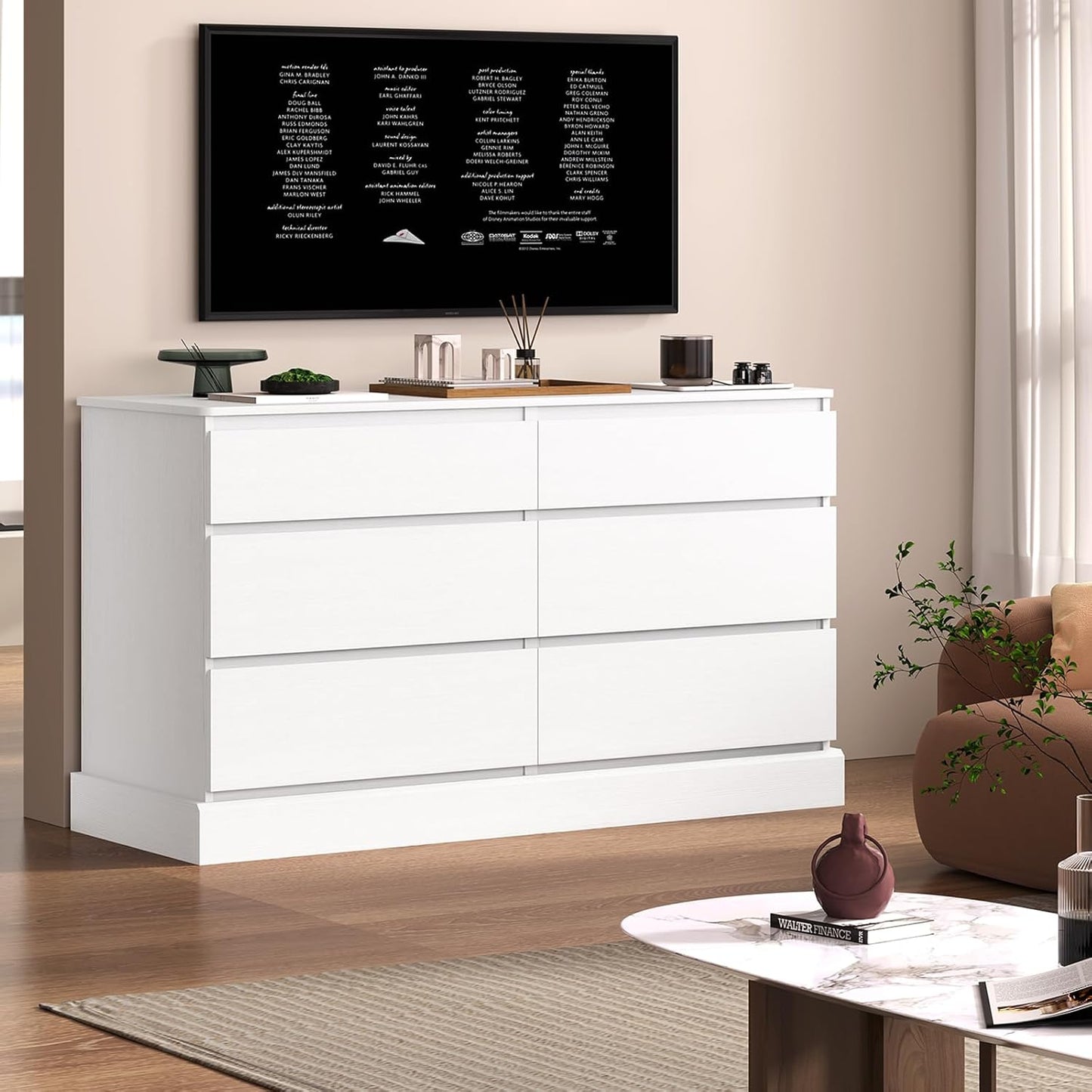 Hasuit 6 Drawer Double Dresser, 51.5''W Wooden Storage Chest of 6 Drawers, Large Capacity Clothing Storage Cabinet, Wide White Dresser for Bedroom