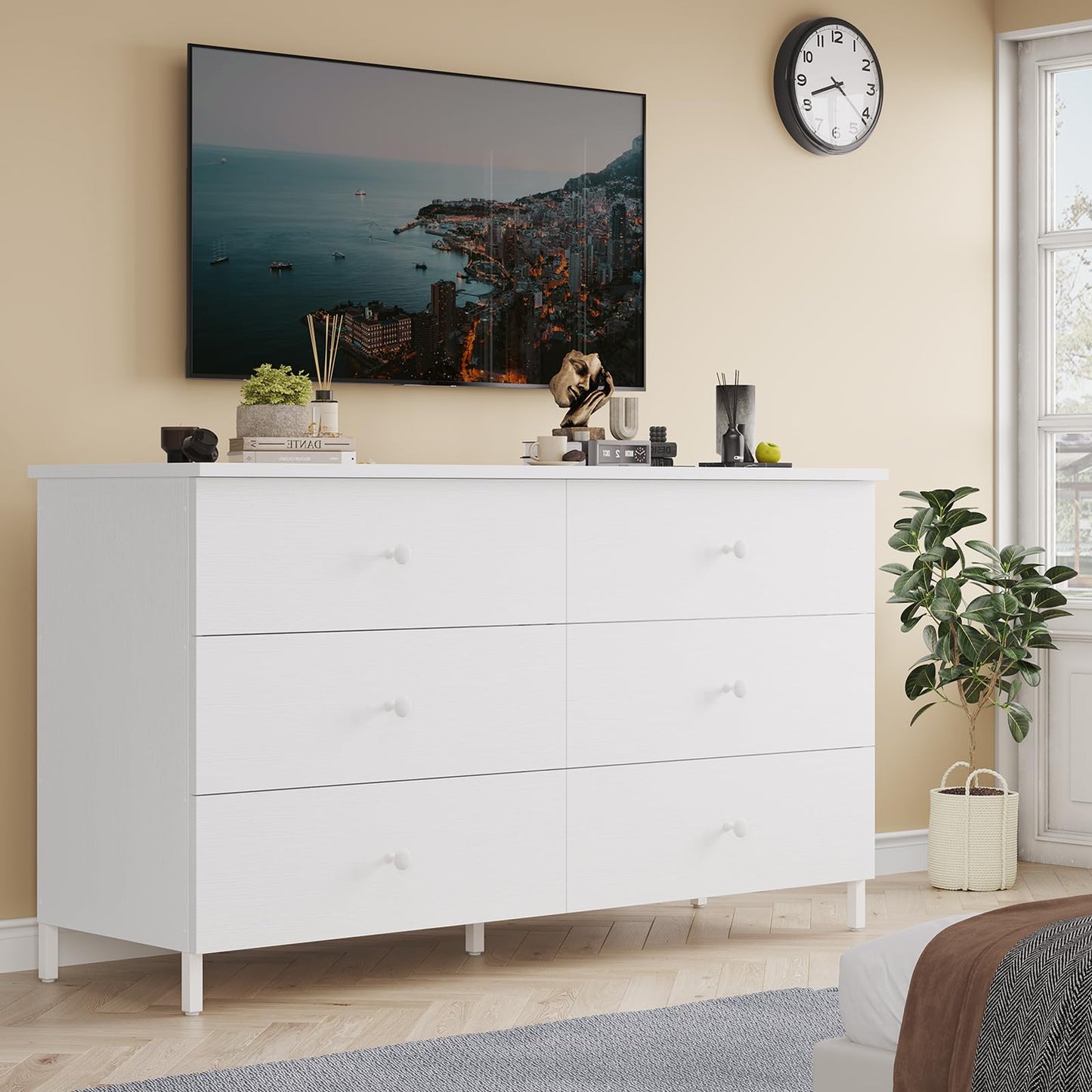 Hasuit 6 Drawers Double Dresser, Wooden Dressers with Heavy Sturdy Steel Frame, Large Capacity Storage Chest of Drawers, Black Dresser for Bedroom, Living Room, Entryway