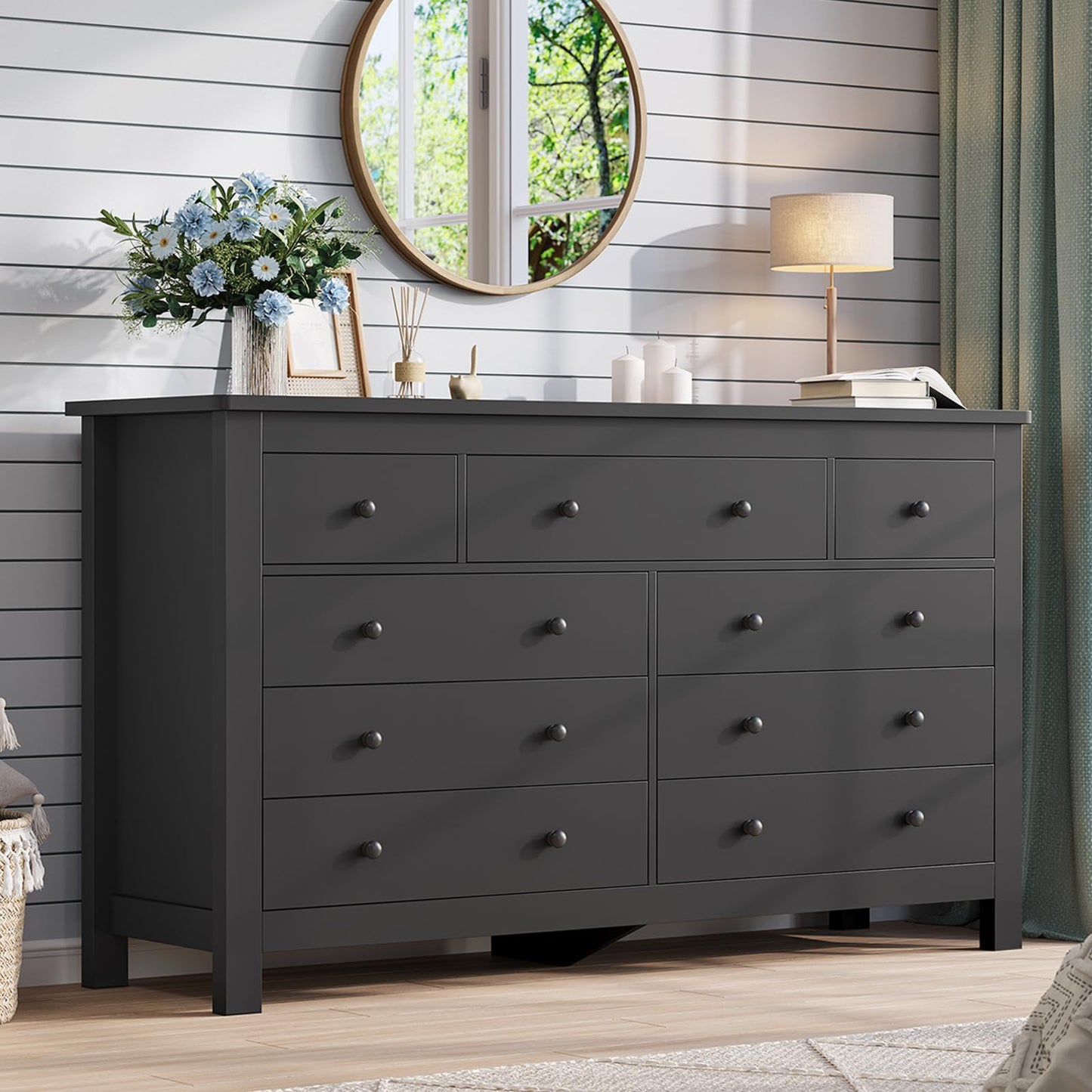 Hasuit White Dresser for Bedroom with 9 Drawers, Modern 55.1" Long Dressers Chest of Drawer with Large Drawers, Large Capacity Storage Organizer Cabinet, Wide Dresser for Bedroom, Living Room, Hallway