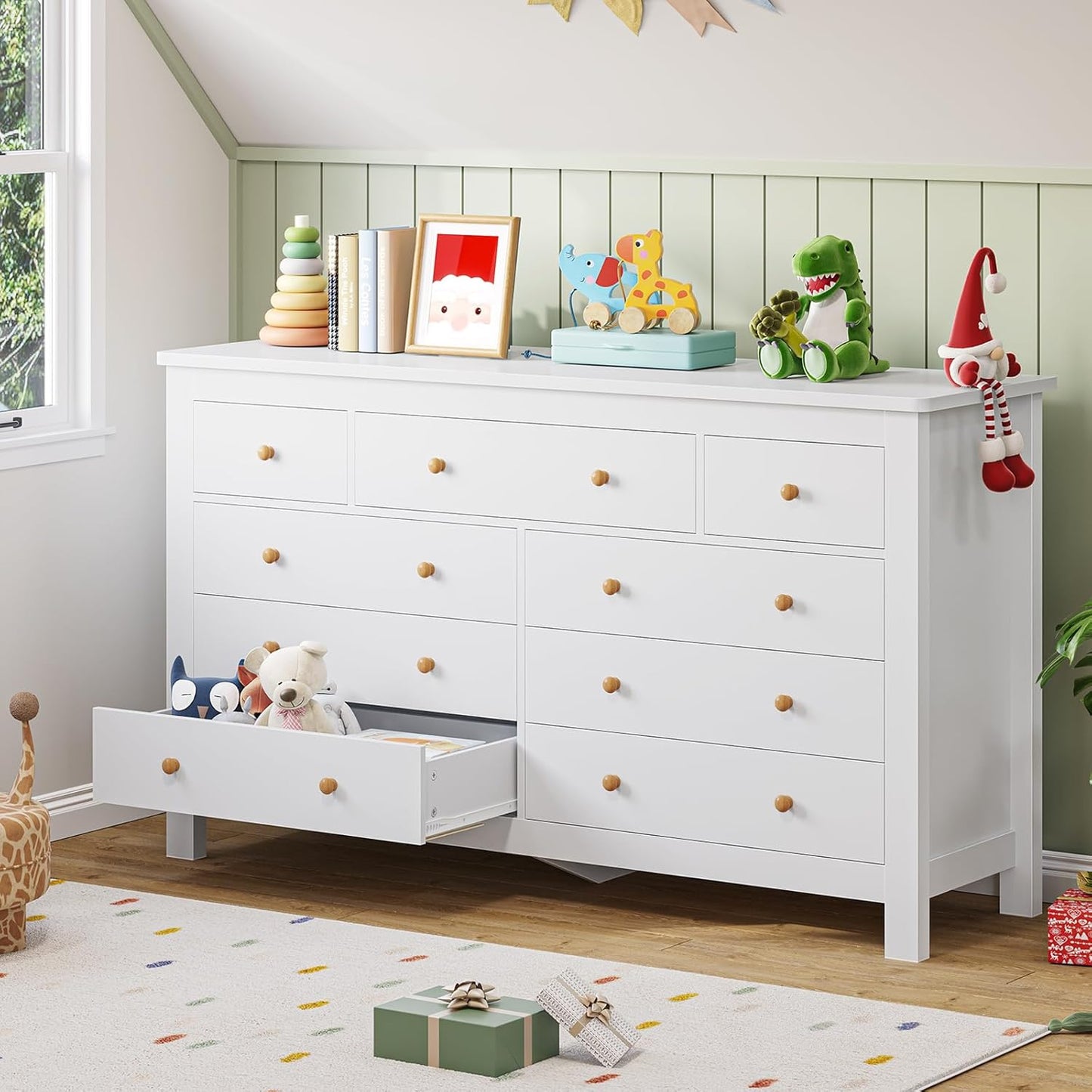 Hasuit White Dresser for Bedroom with 9 Drawers, Modern 55.1" Long Dressers Chest of Drawer with Large Drawers, Large Capacity Storage Organizer Cabinet, Wide Dresser for Bedroom, Living Room, Hallway
