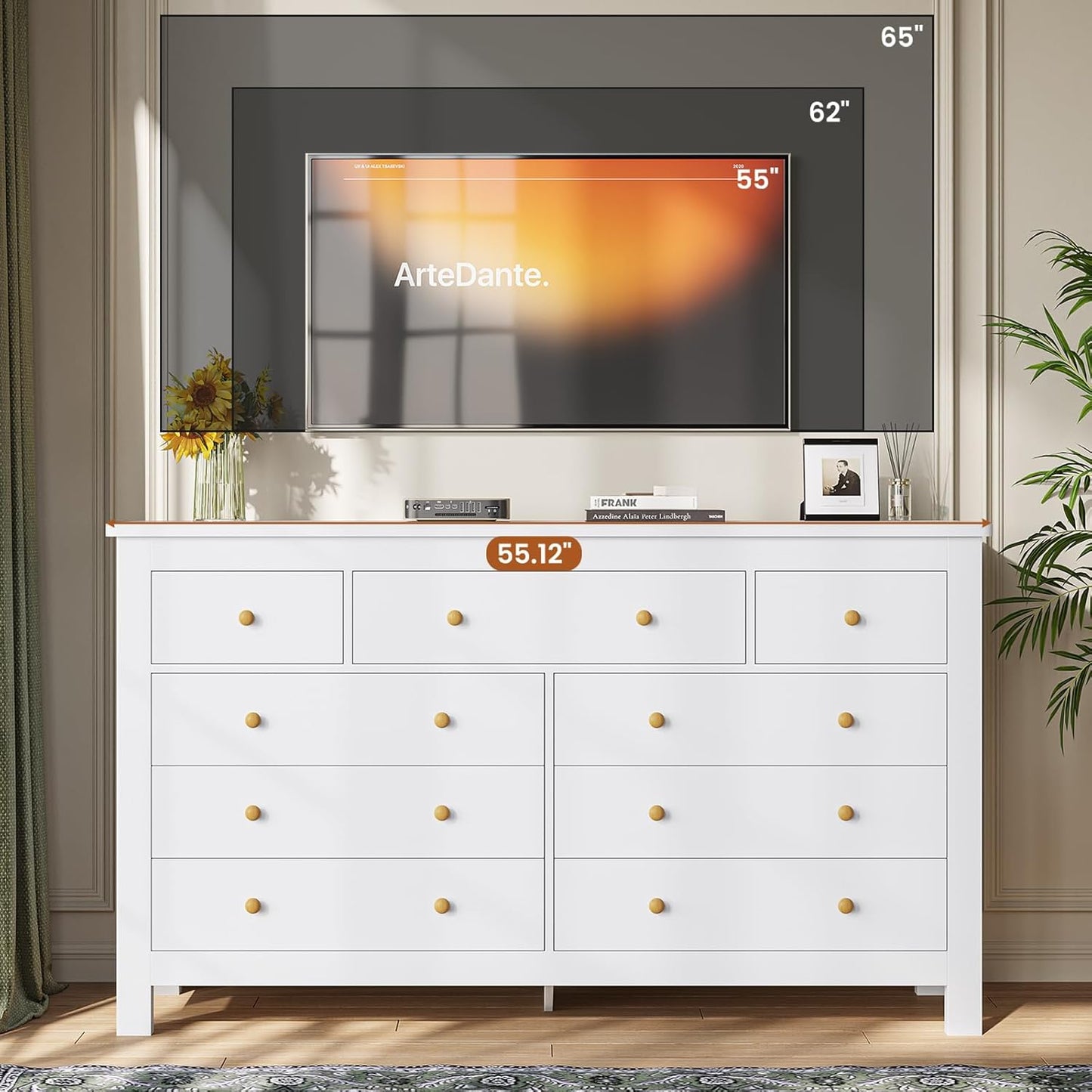 Hasuit White Dresser for Bedroom with 9 Drawers, Modern 55.1" Long Dressers Chest of Drawer with Large Drawers, Large Capacity Storage Organizer Cabinet, Wide Dresser for Bedroom, Living Room, Hallway