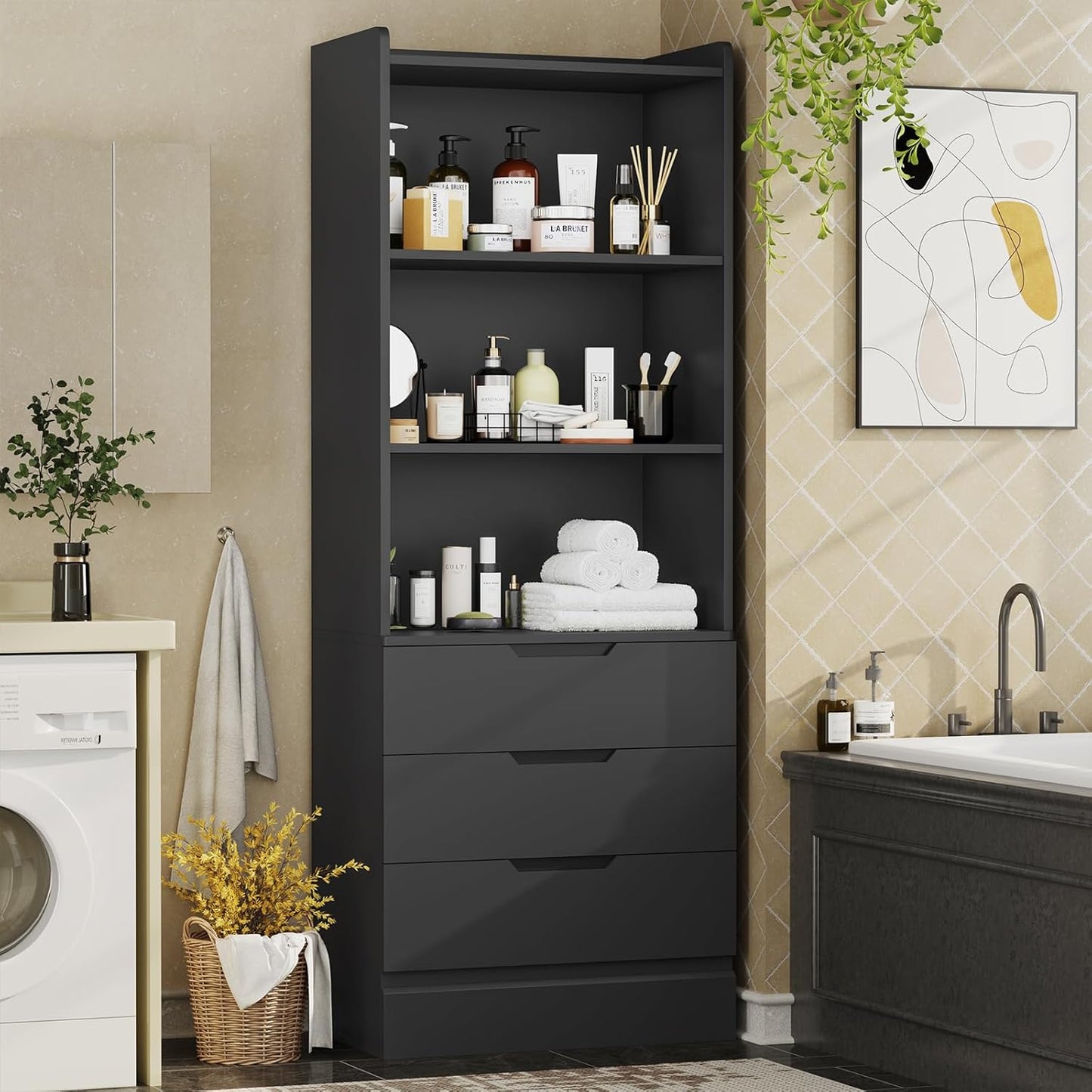 DICTAC Bookcase Set of 2 with 3 Drawers 73.23'' Bookshelf Storage Cabinets with Shelves and Drawers Kitchen Pantry with Microwave Stand,Storage Organizer for Living Room,Office,Study,Bathroom