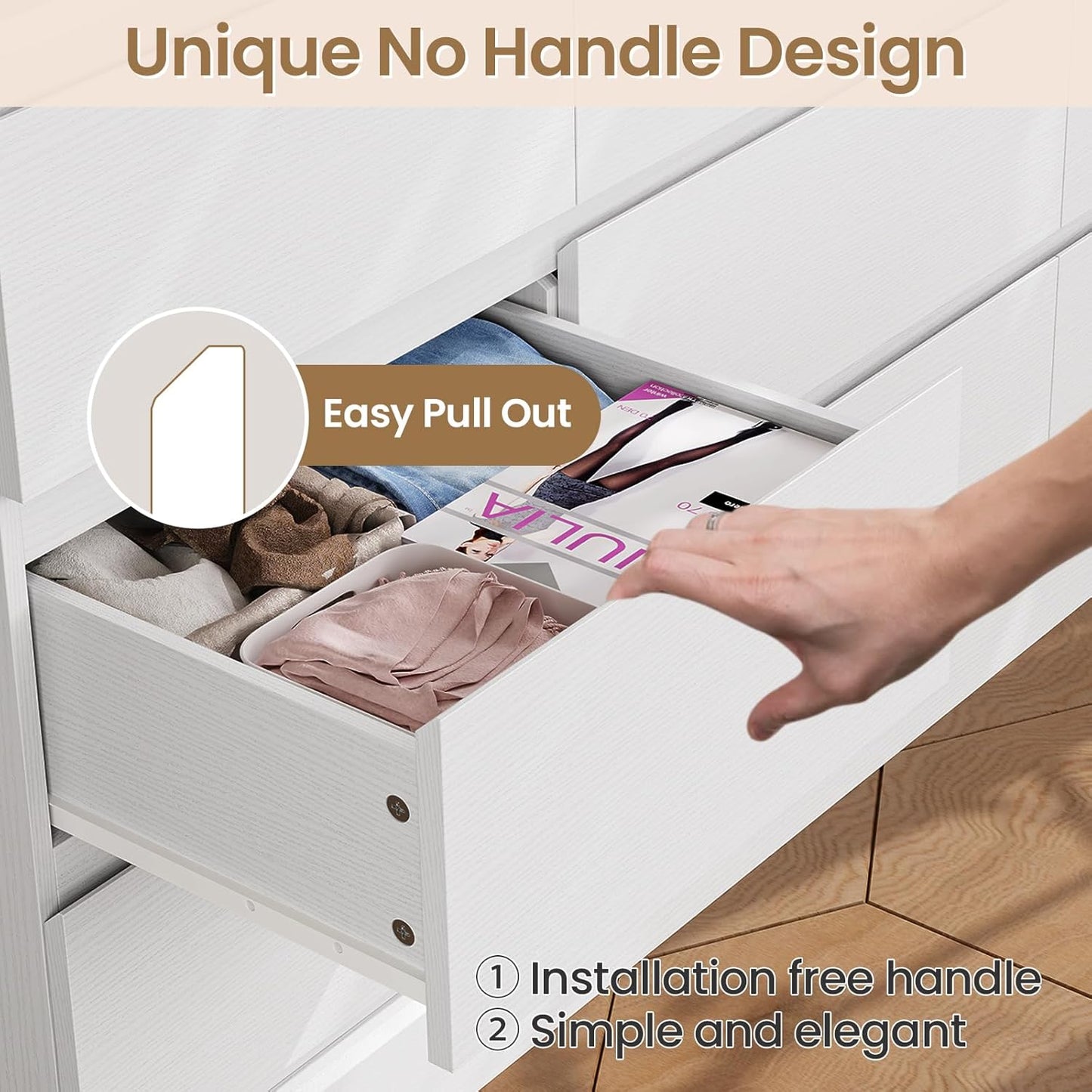 Hasuit Modern White Dresser for Bedroom with 9 Drawers, 61.4"Wide Dressers Chest of Drawer with Large Capacity Storage, Long Dresser TV Stand with Power Outlets, Sturdy Storage Cabinet for Living Room