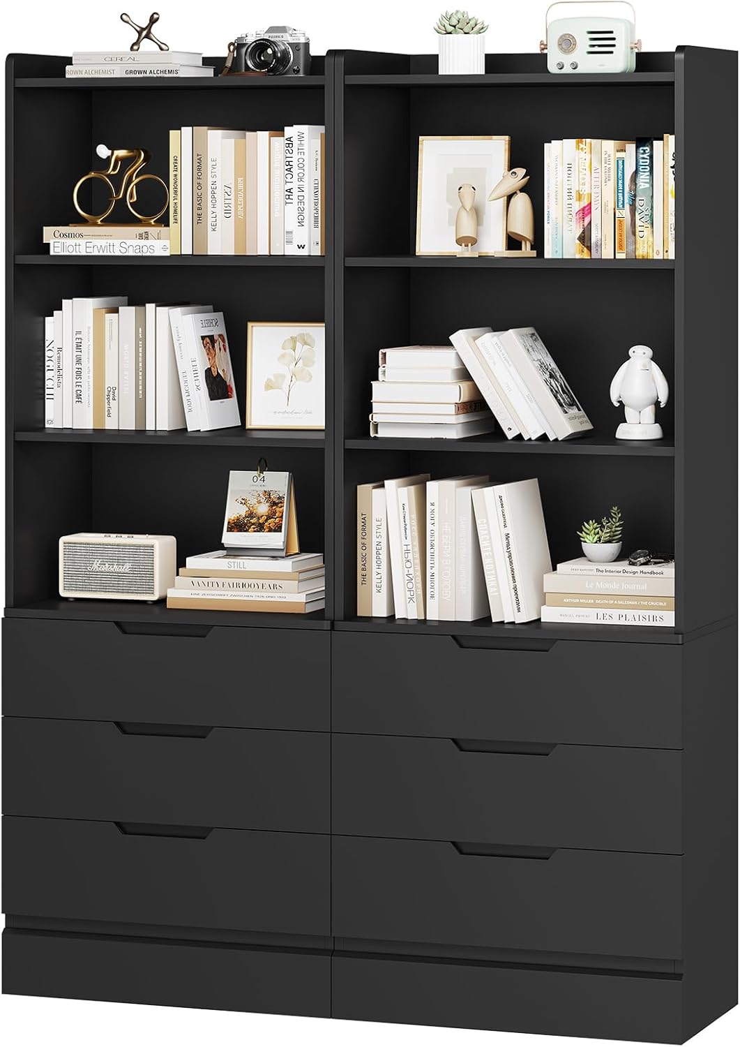 DICTAC Bookcase Set of 2 with 3 Drawers 73.23'' Bookshelf Storage Cabinets with Shelves and Drawers Kitchen Pantry with Microwave Stand,Storage Organizer for Living Room,Office,Study,Bathroom