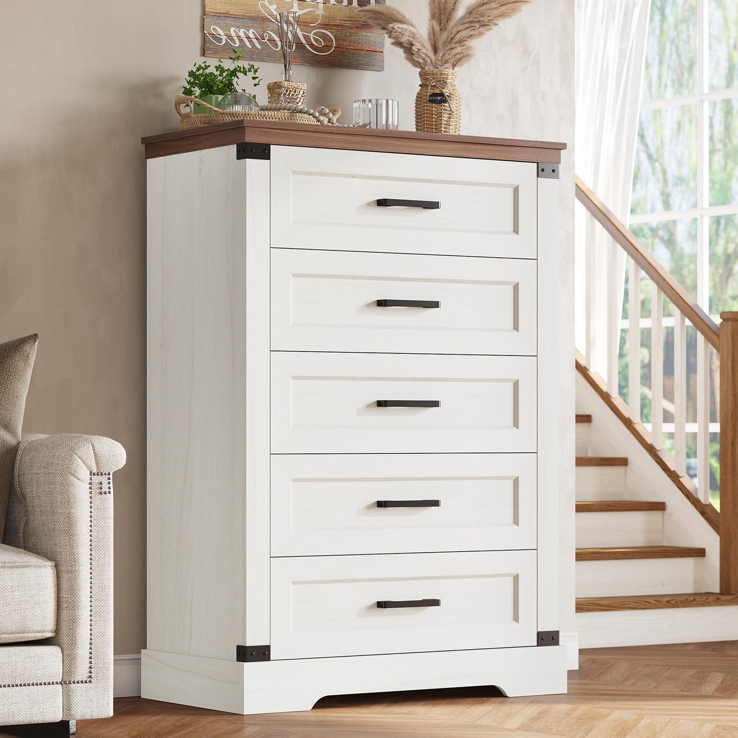 Hasuit White Dresser for Bedroom, Wooden 55.1" Long Dressers Chest of Drawer, Farmhouse 7 Drawer Dresser with Thick Styling, Large Capacity Storage Cabinet Organizer, Wide Dressers for Bedroom Hallway