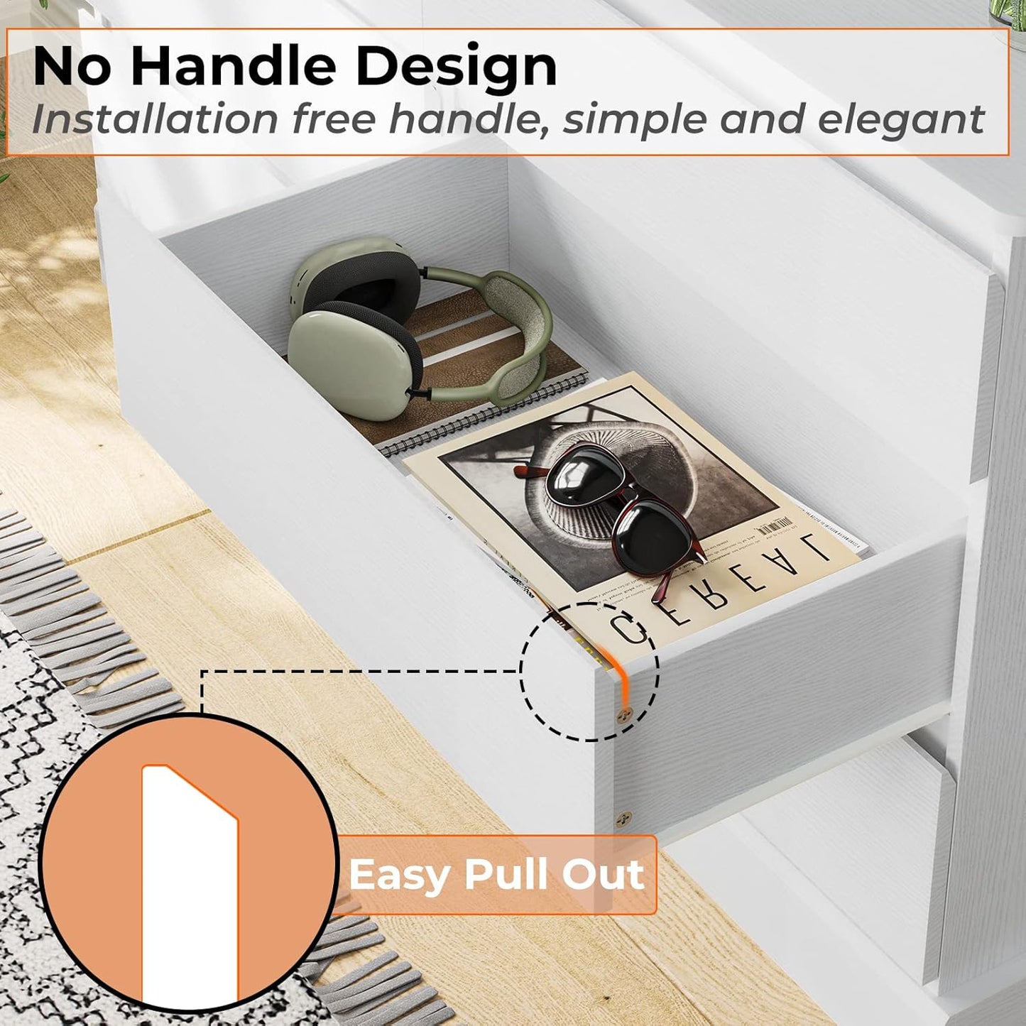 Hasuit 6 Drawer Double Dresser, 51.5''W Wooden Storage Chest of 6 Drawers, Large Capacity Clothing Storage Cabinet, Wide White Dresser for Bedroom