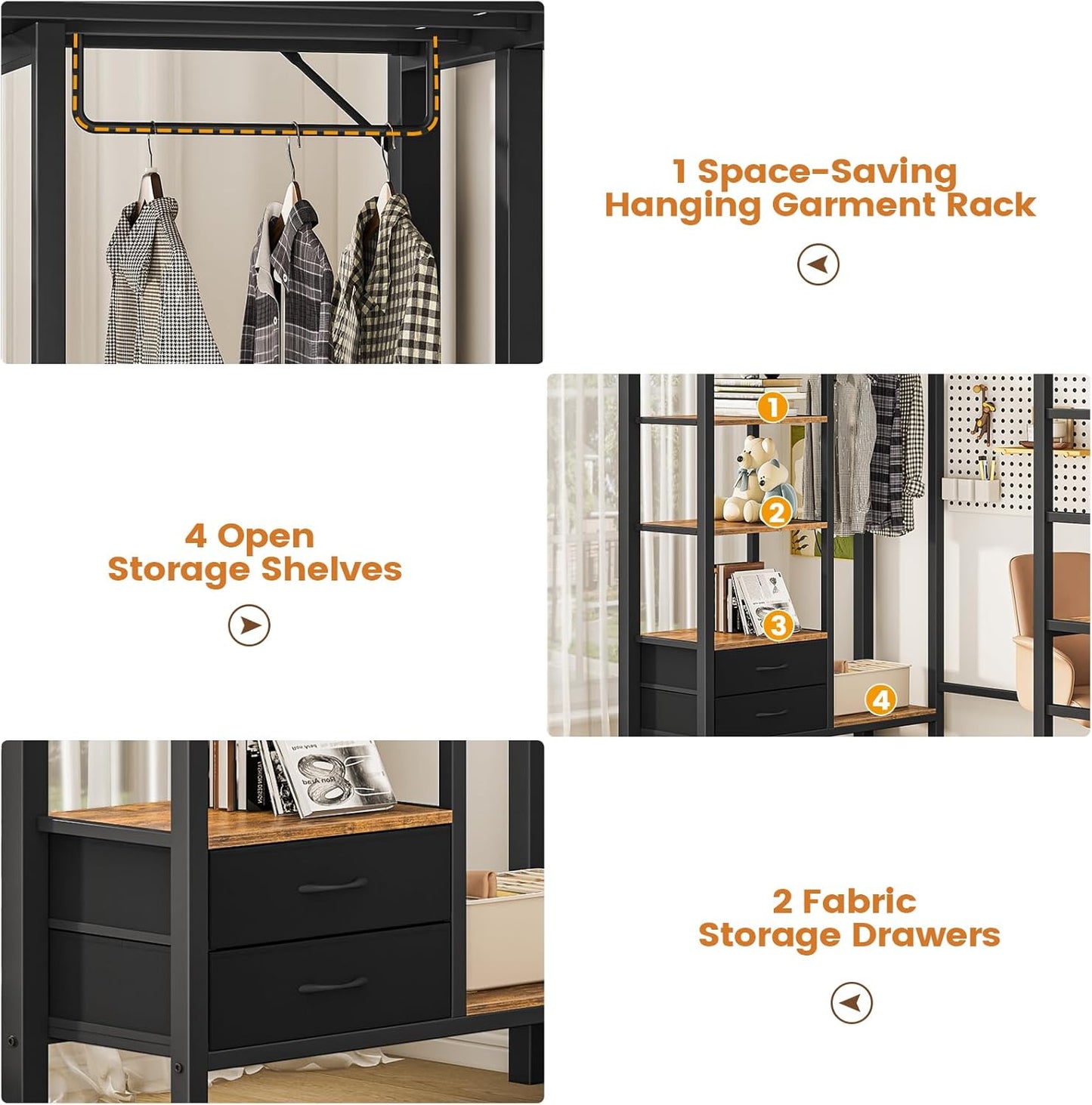 Hasuit Loft Bed Twin Size with Desk and Charging Station Metal Twin Loft Bed with LED Lights, 4 Storage Shelves & 2 Fabric Drawers, Twin Size Loft Bed with Safety Guard, Clothes Rail & Ladder, Black