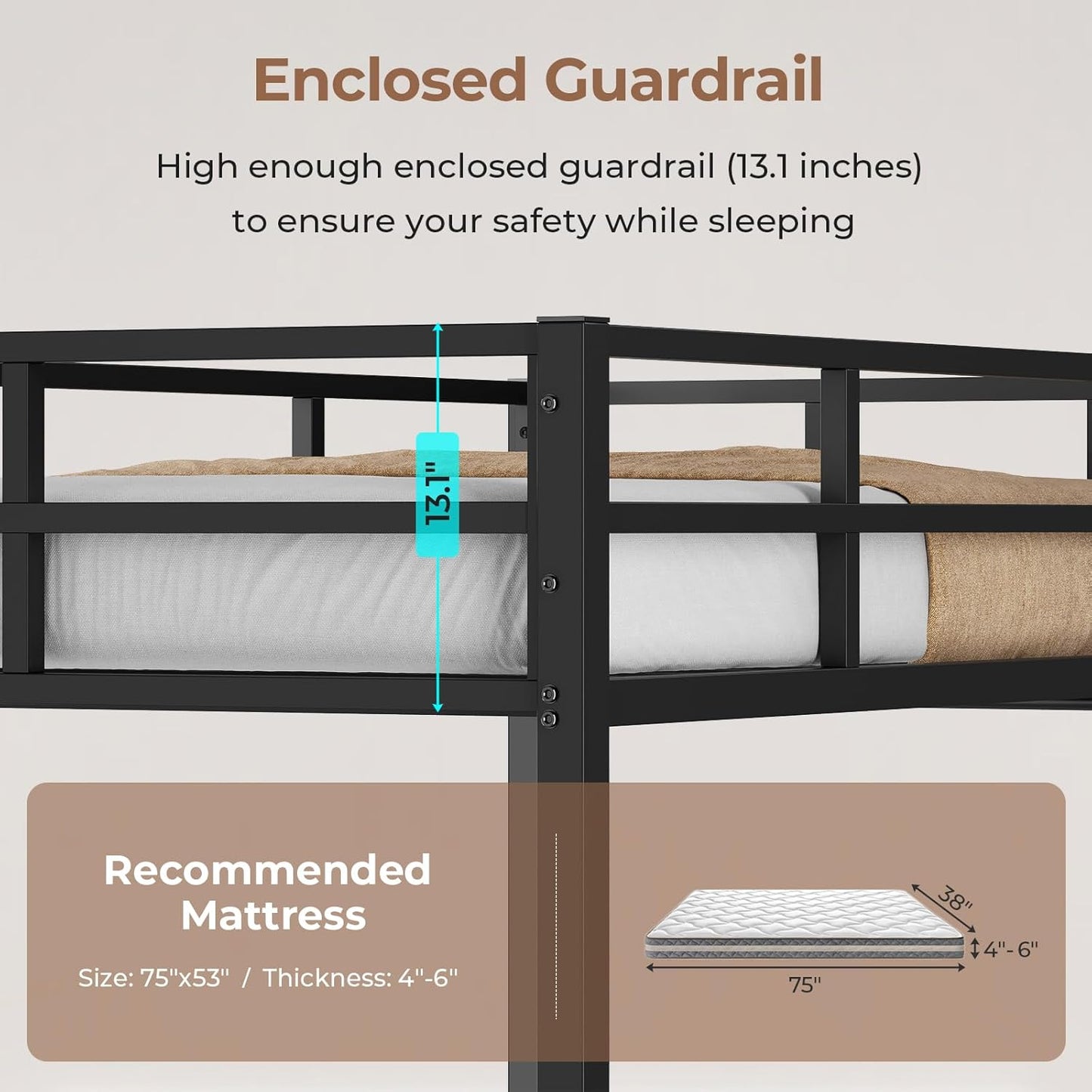 Hasuit Full Size Metal Loft Bed with Desk, LED Lights & Charging Station - Sturdy Space-Saving Bed Frame, Loft Bed Full Size Includes Safety Guard Rail & Ladder, No Box Spring Needed, Durable, Black