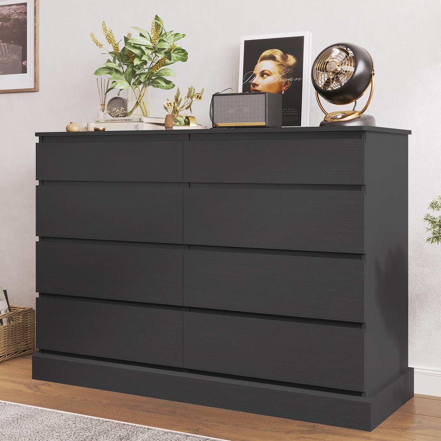 Hasuit White Dresser for Bedroom, Long Dresser with 8 Drawers, 51.5''W Wooden Dresser Chest of 8 Drawers, Large Capacity Clothing Storage Cabinet, Wide Dresser for Bedroom Living Room Entryway