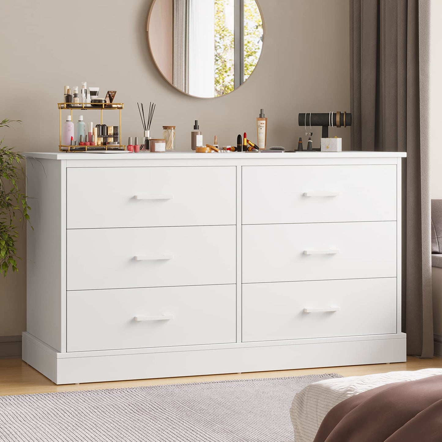 Hasuit Black 6 Drawer Double Dresser for Bedroom, Wood Storage Tower Clothes Organizer, Wide Chest of 6 Drawers, Large Storage Cabinet, Dresser with Sturdy Base for Bedroom, Hallway, Entryway