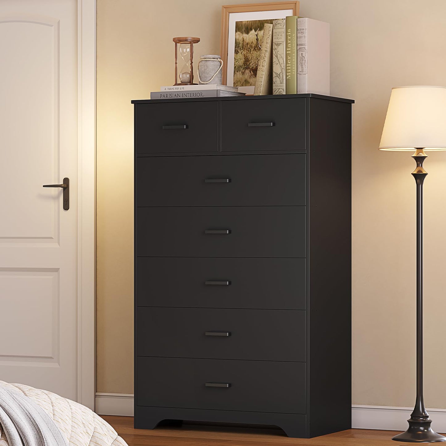 Hasuit 8 Drawer Dresser for Bedroom, Large Chest of Drawers with Charging Station, 55.1'' Wide Storage Clothes Closet Organizer, Long Dresser TV Stand for Living Room, Black