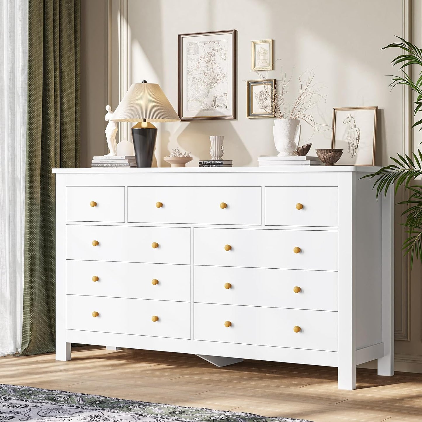 Hasuit White Dresser for Bedroom with 9 Drawers, Modern 55.1" Long Dressers Chest of Drawer with Large Drawers, Large Capacity Storage Organizer Cabinet, Wide Dresser for Bedroom, Living Room, Hallway