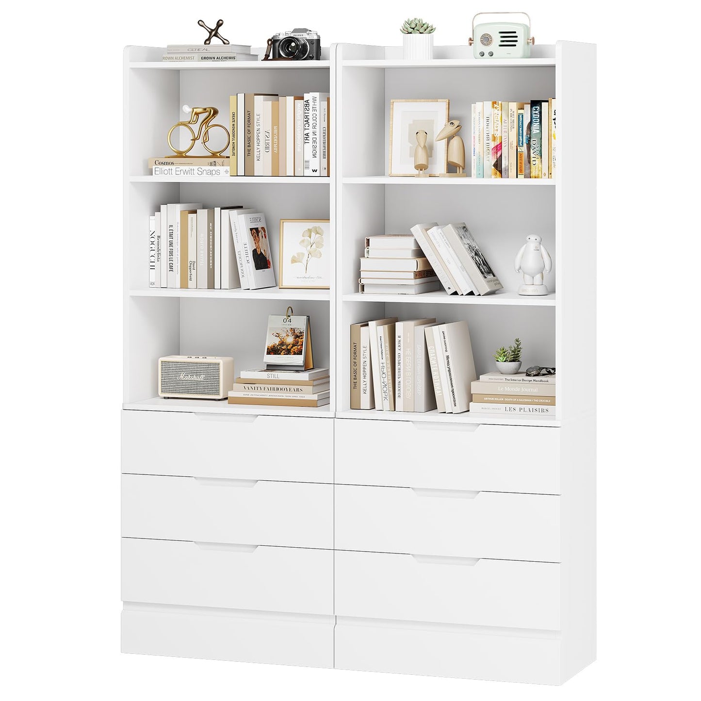 DICTAC Bookcase Set of 2 with 3 Drawers 73.23'' Bookshelf Storage Cabinets with Shelves and Drawers Kitchen Pantry with Microwave Stand,Storage Organizer for Living Room,Office,Study,Bathroom