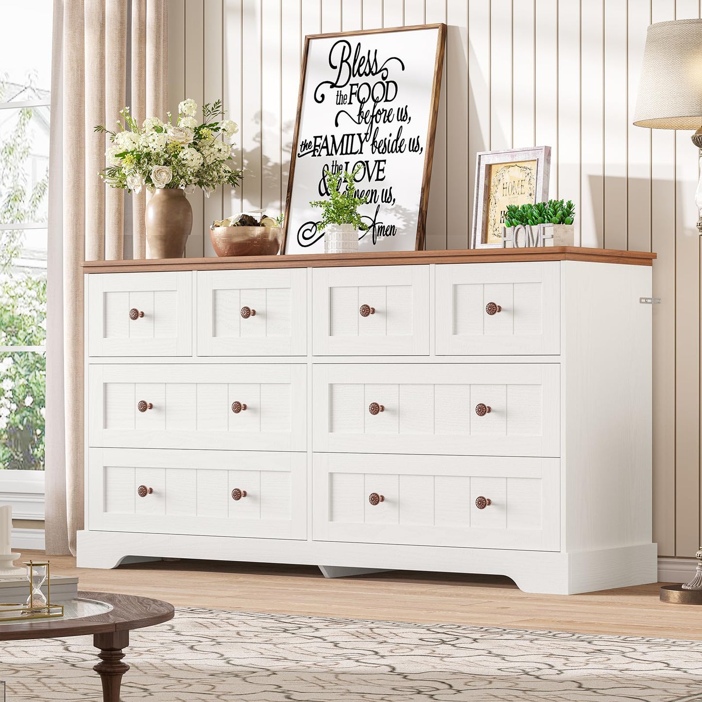 Hasuit Black Dresser for Bedroom, Farmhouse 8 Drawers Dresser, 55" Wide Dressers Chest of Drawers with Hand Carved Panel, Large Wood Closet Storage Organizers Dressers for Bedroom, Living Room Hallway