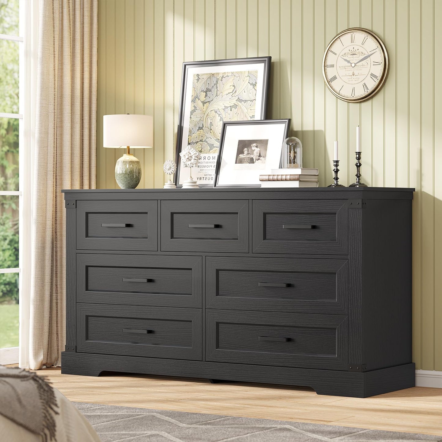 Hasuit White Dresser for Bedroom, Wooden 55.1" Long Dressers Chest of Drawer, Farmhouse 7 Drawer Dresser with Thick Styling, Large Capacity Storage Cabinet Organizer, Wide Dressers for Bedroom Hallway