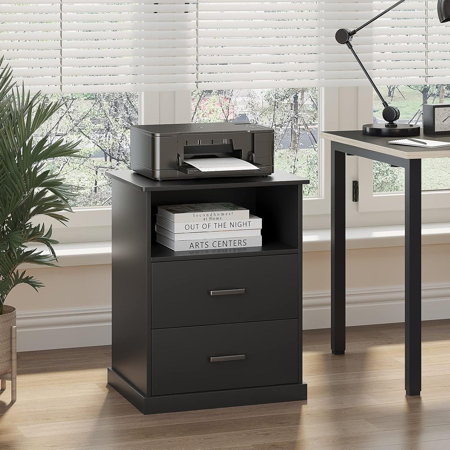 Hasuit Night Stand Set of 2 with Charging Station, Large Nightstands with Storage Drawers and Open Cubby, Black Bedside Side End Table for Home Office, Wider Tabletop 19.0'' x 15.0''