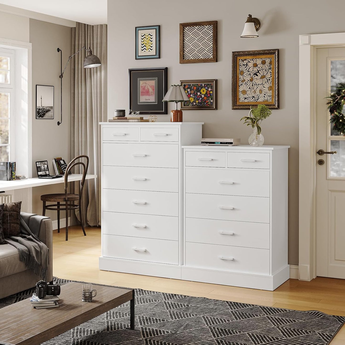 Hasuit White Dresser for Bedroom, 6 Drawers Wood Storage Tower Clothes Organizer, Chest of 6 Drawers, Large Capacity Storage Cabinet, Tall Dresser for Bedroom, Hallway, Entryway