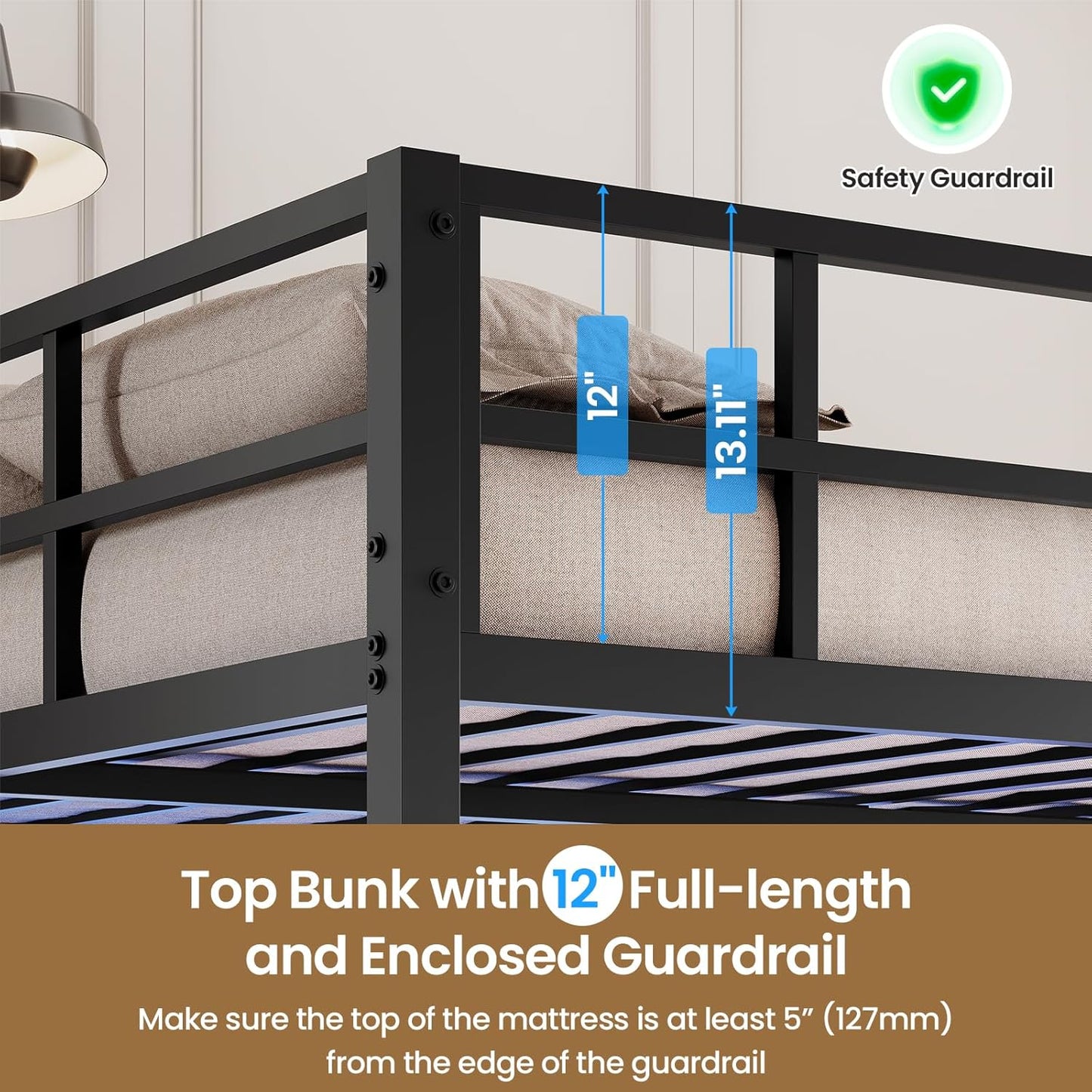 Hasuit Full Over Twin Bunk Bed with Desk Convertible Storage Shelf,Metal Loft Bed with Led Lights & Charging Station,Bunk Beds for Teens with Safety Guard & Stairs,Space Saving Bedroom Furniture,Black
