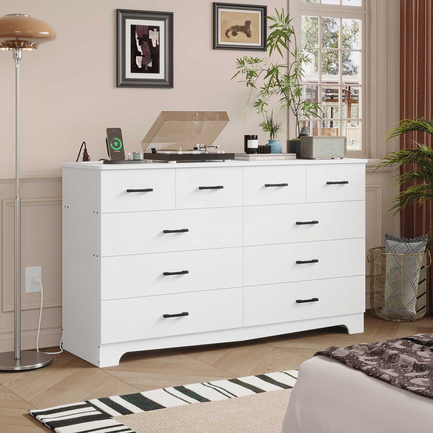 6 Drawers LED Dresser with 2 Pull-Out Tray Storage Organizer White