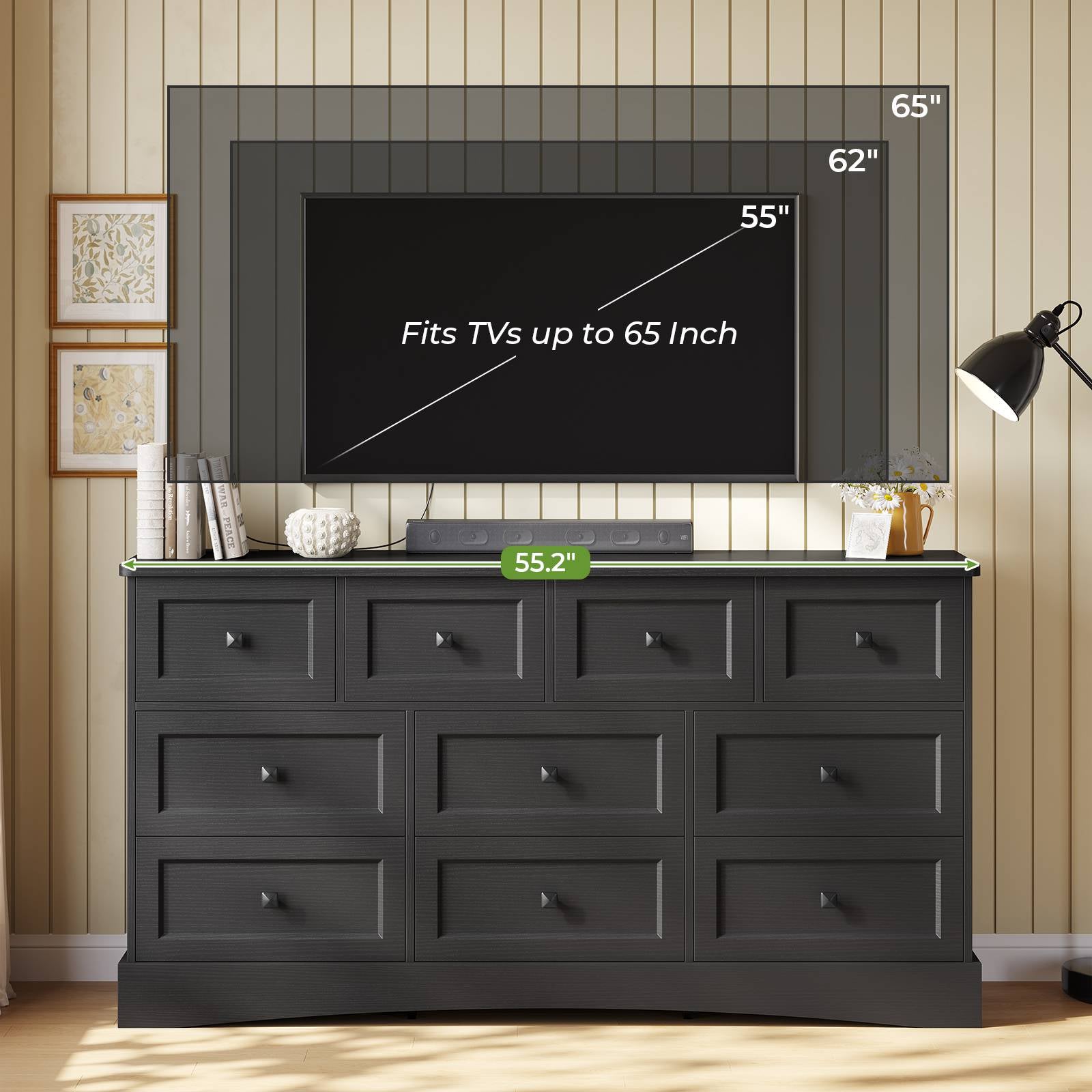stand up dresser Sweetcrispy 7 Drawer Storage TV with Metal Frame and Adjustable Feet for TV to 55-in Gray one_size or private items White 47Inch Dresser With Nine