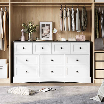 Hasuit | 55.2 Inch Dresser with 10 Drawers and Charging Station Farmhouse Long Drawer Dresser Wooden Storage Tower Organizer for Bedroom Closet