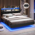 Hasuit | Queen Floating Bed Frame with Storage Headboard and LED Lights Queen Size Visual Floating LED Bed Frame with Type-C and USB Port