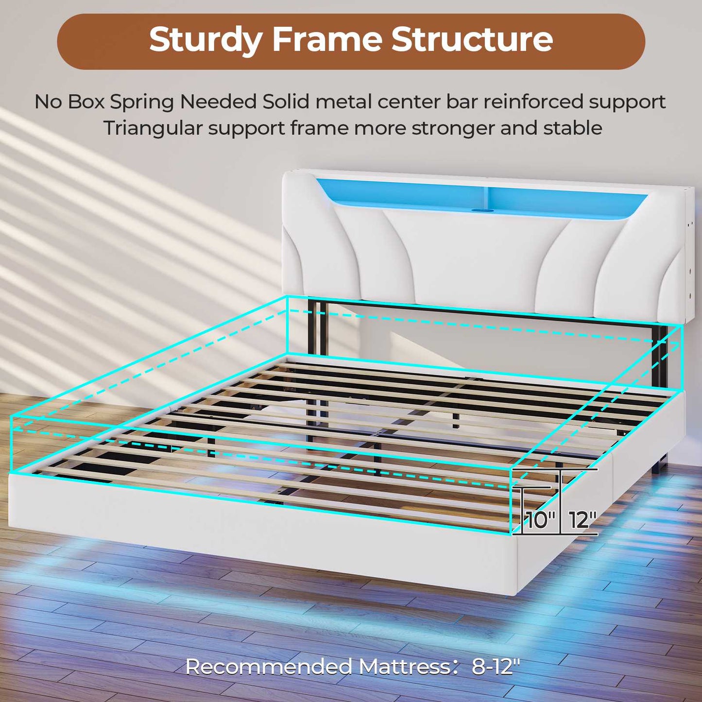 Hasuit | Queen Floating Bed Frame with Storage Headboard and LED Lights Queen Size Visual Floating LED Bed Frame with Type-C and USB Port