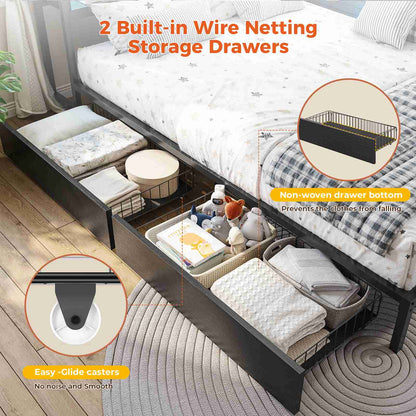 Hasuit | Corner Bed Frame with Storage Bookcase Modern Teenagers Bedframe with 2 Drawers Kids Bed Unit with Charging Station Three Sizes Black