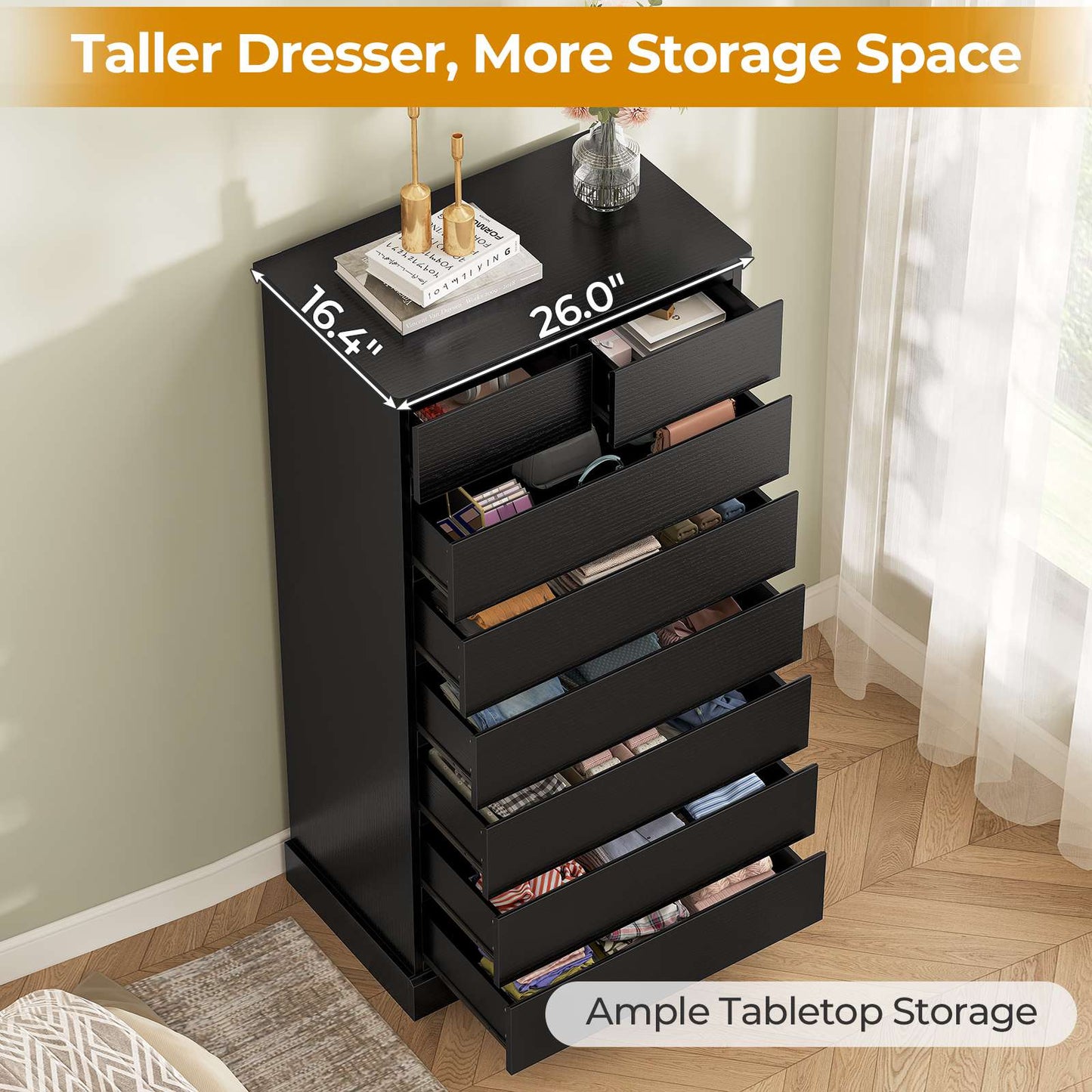 Hasuit | 59.6 Inch Tall Dresser 8 Drawer Modern Chest Drawers Taller Closet Organizer with Storage for Clothes