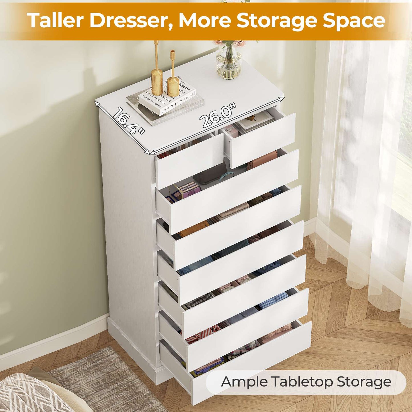 Hasuit | 59.6 Inch Tall Dresser 8 Drawer Modern Chest Drawers Taller Closet Organizer with Storage for Clothes