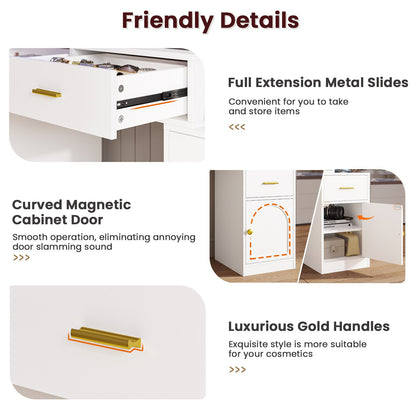 Hasuit | 49.8 Inch Vanity Desk with Mirror and LED Lights Large Makeup Desk with 7 Drawers Storage Shelves and Charging Station White