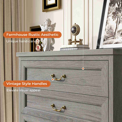 Hasuit | 51.3 Inch Farmhouse 6 Drawers Dresser Tall Wood Dressers Rustic Storage Cabinet Organizer Grey Dresser for Bedroom Hallway