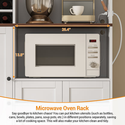 Hasuit | 71.3 Inch Pantry Cabinet with Charging Station Tall Farmhouse Kitchen Hutch with Removable Wine Rack