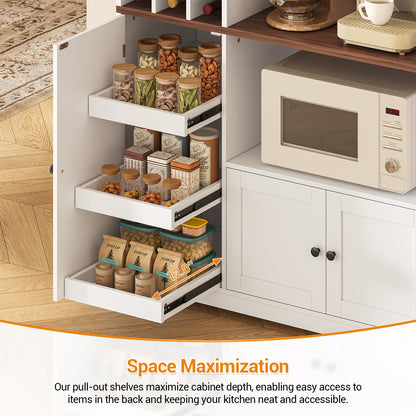 Hasuit | 71.3 Inch Pantry Cabinet with Charging Station Tall Farmhouse Kitchen Hutch with Removable Wine Rack